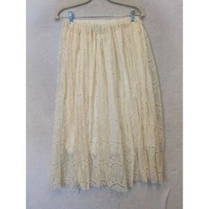 E-Fashion Women's Size M Cream Ivory Floral Lace Midi Skirt Lined